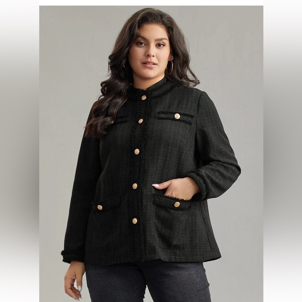 BloomChic Plus Size 2XL Fuzzy Trim Pocket Metal Button Fly Jacket